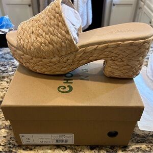 NWT Chocolat Blu Gilda Natural Raffia Platform Sandals